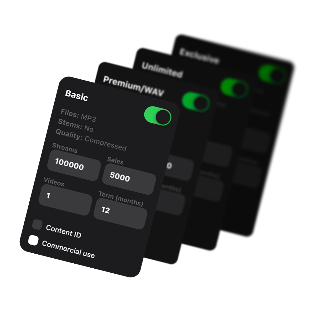 Beat license tiers: MP3, WAV and Exclusive